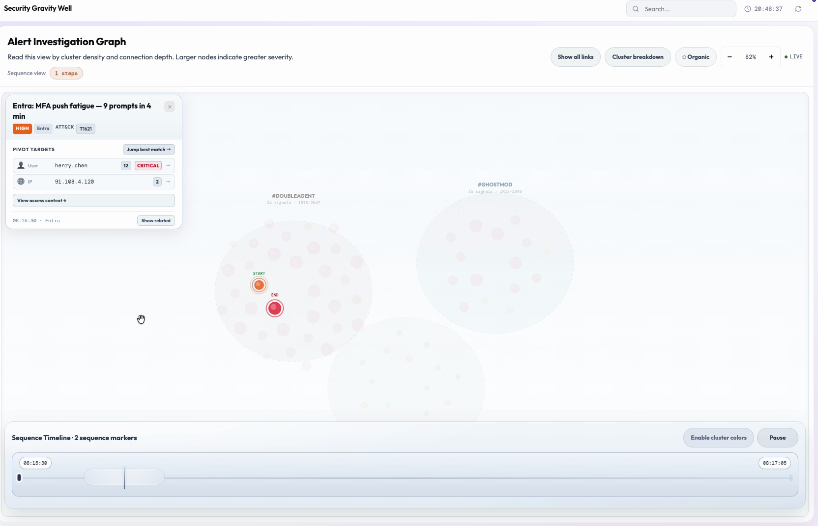 Jump Explorer: one cross-cluster link + Story Tray