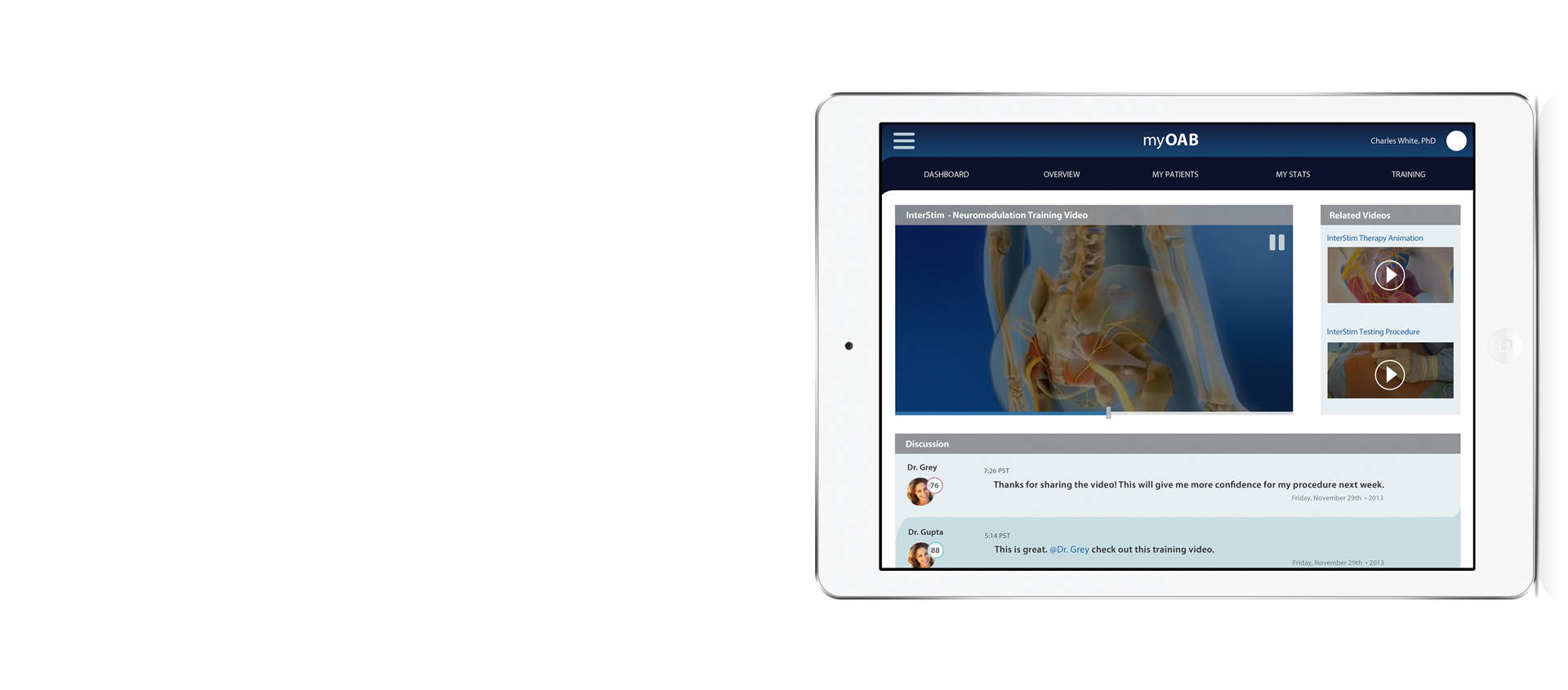 OAB Medical App — iPad horizontal view